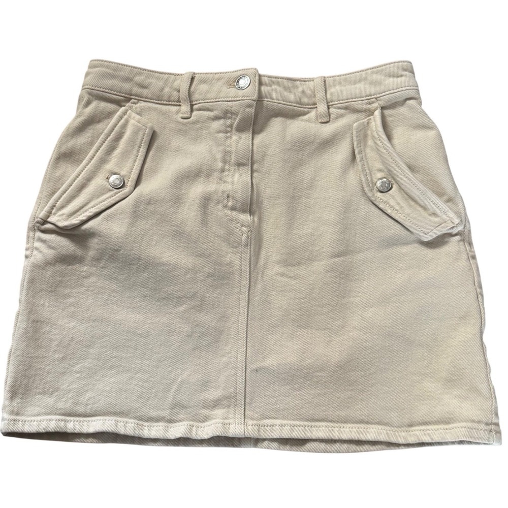 Aritzia Wilfred Free Cream Denim Mini Skirt Utility Pockets Size 6